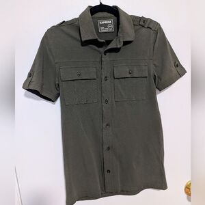 Express Men's Olive Green Short Sleeve Shirt